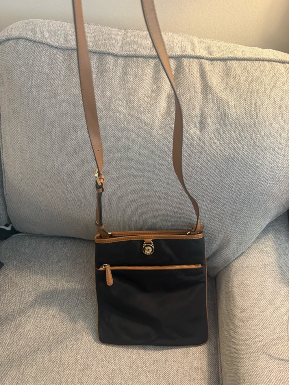 Michael Kors Black Tote with Brown Trim and Gold Hardware